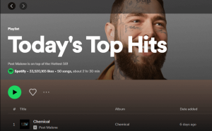 “Today’s Top Hits”のプレイリスト画面