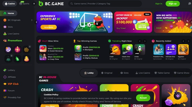 BC Game – populiarus  kriptovaliutų kazino