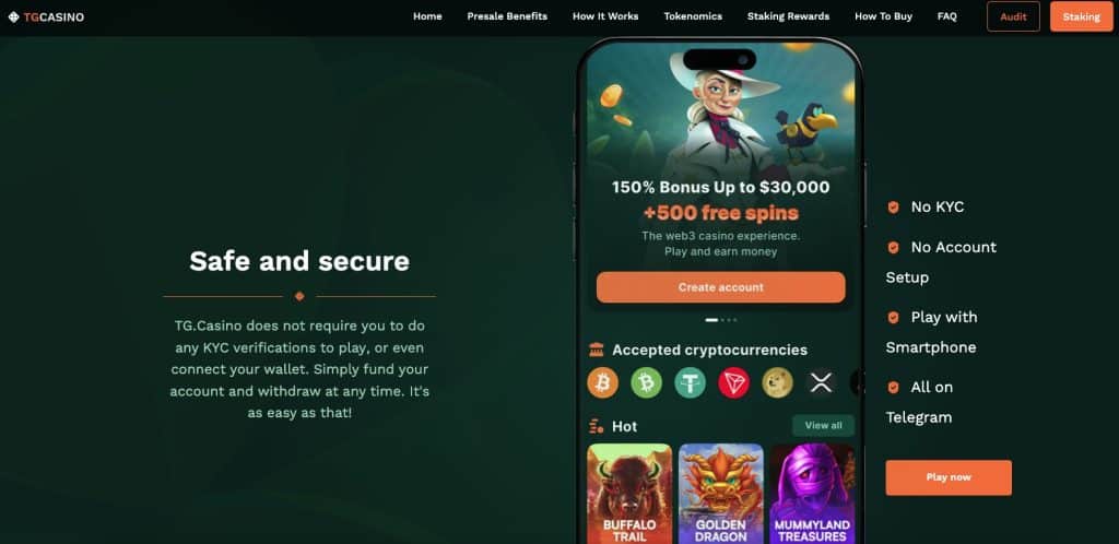 TG.Casino piedāvā anonimitāti un ātras naudas darījumus jebkuram spēlētājam
