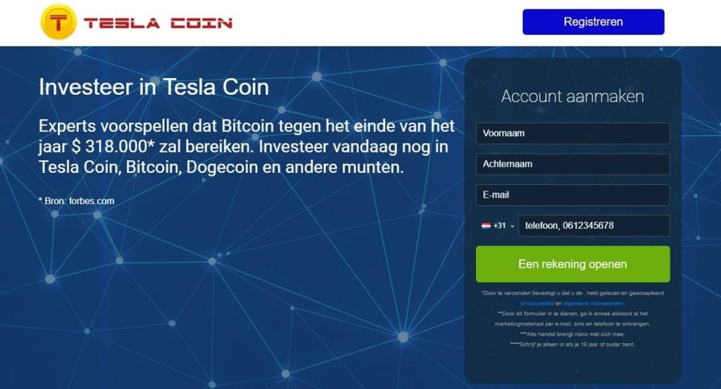 Tesla Coin website