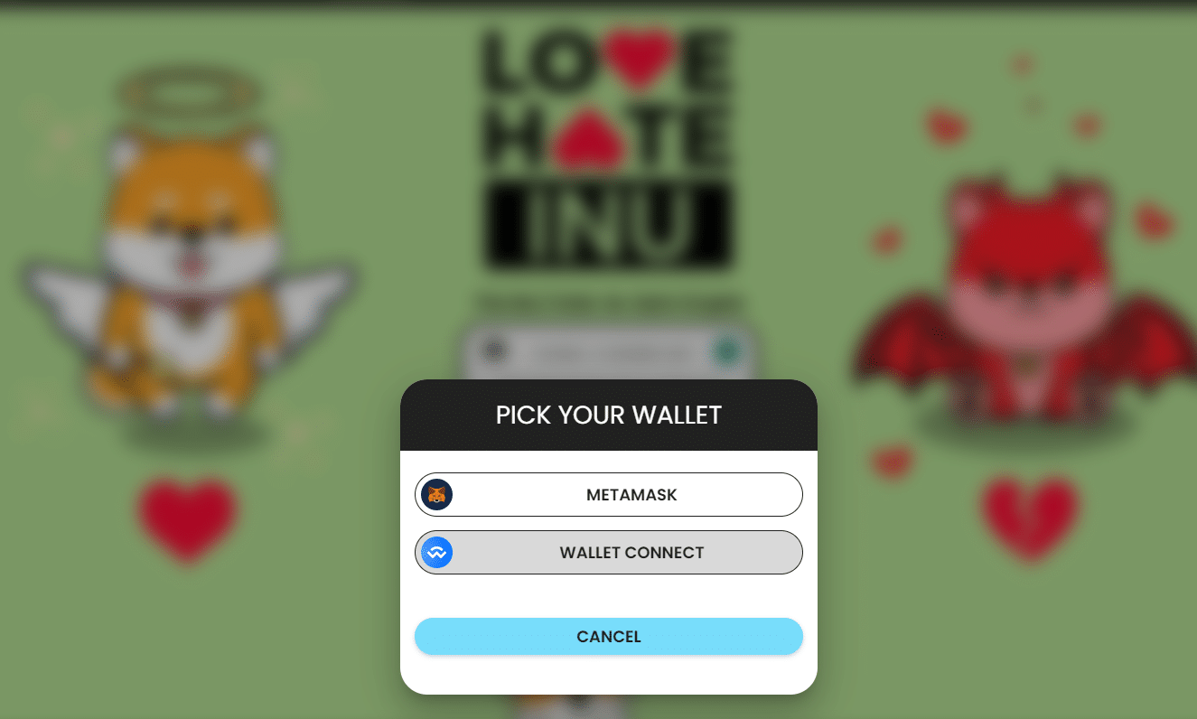 love hate inu kopen wallet verbinden