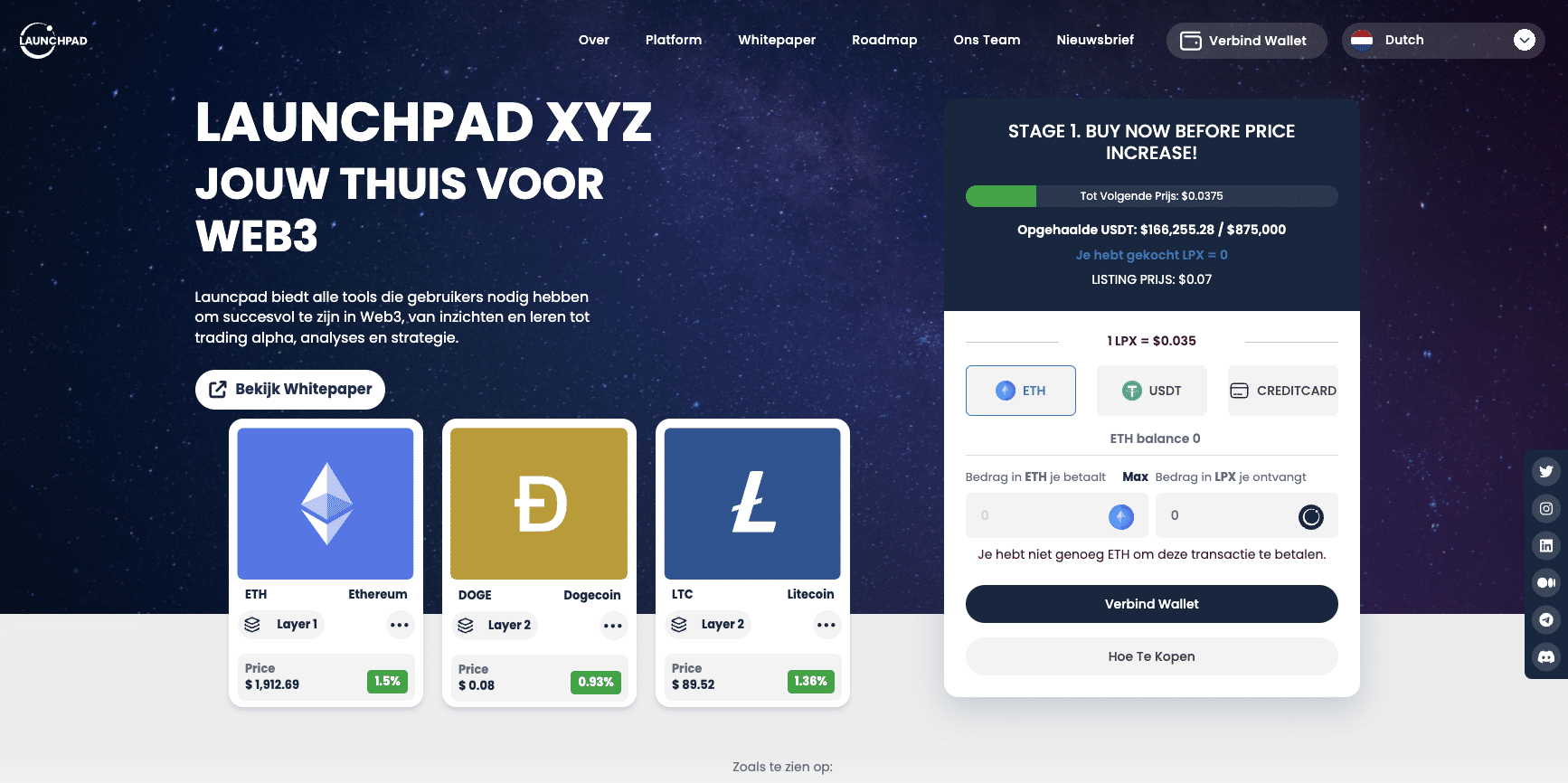 launchpad xyz web3 platform waar je kan zien welke crypto je moet kopen