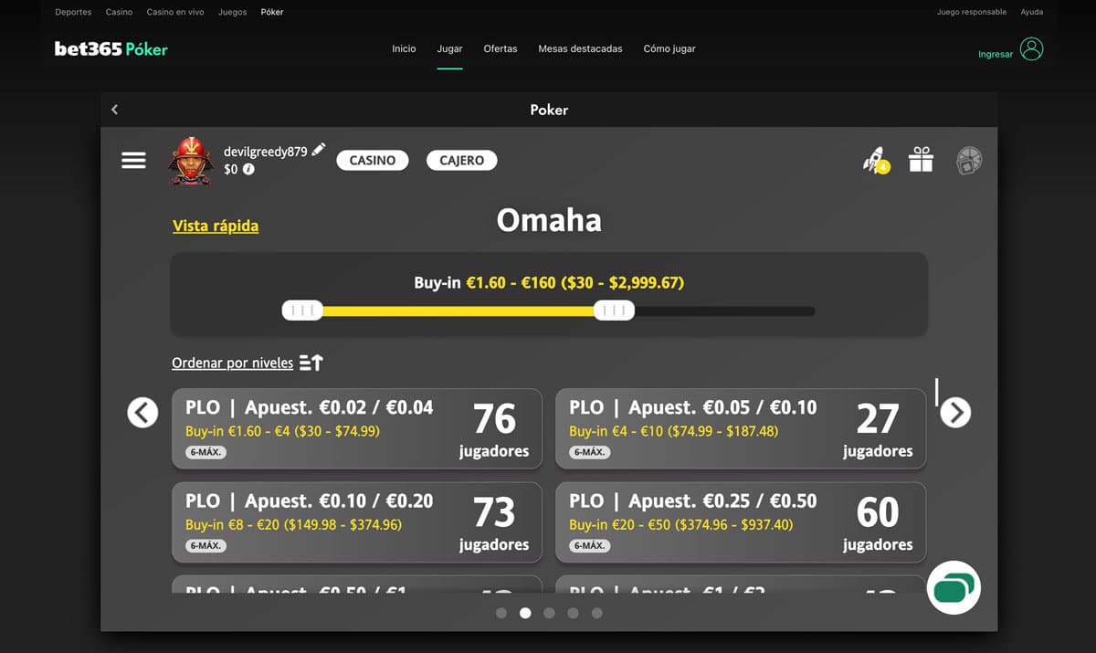 Omaha Póker disponible en bet365 Perú