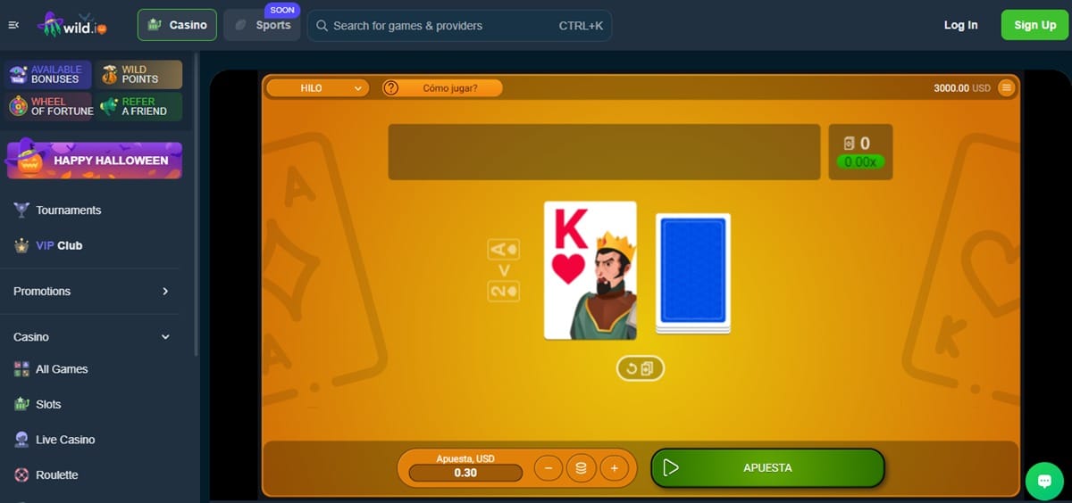 HiLo casino Wild.io