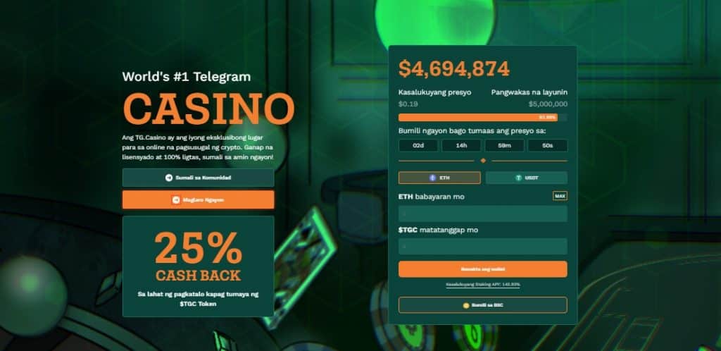TG.Casino – Pinakamahusay na Casino sa Telegram sa Buo ng Mundo, may Higit sa 217% na Yields at Libreng Paggamit ng Bets, Naglaan ng $2.65M sa Presale