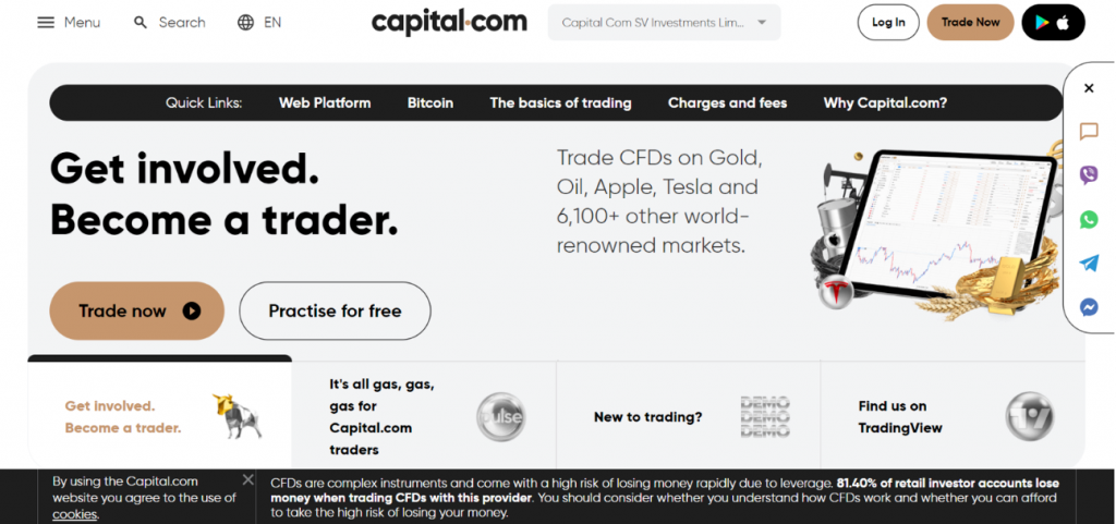 Capital.com - Interfața platformei