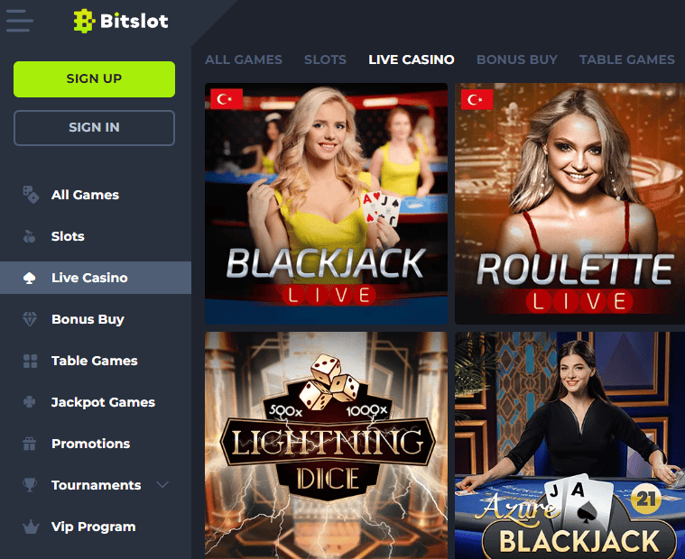 Bitslot Ethereum Casino - Interfața site-ului