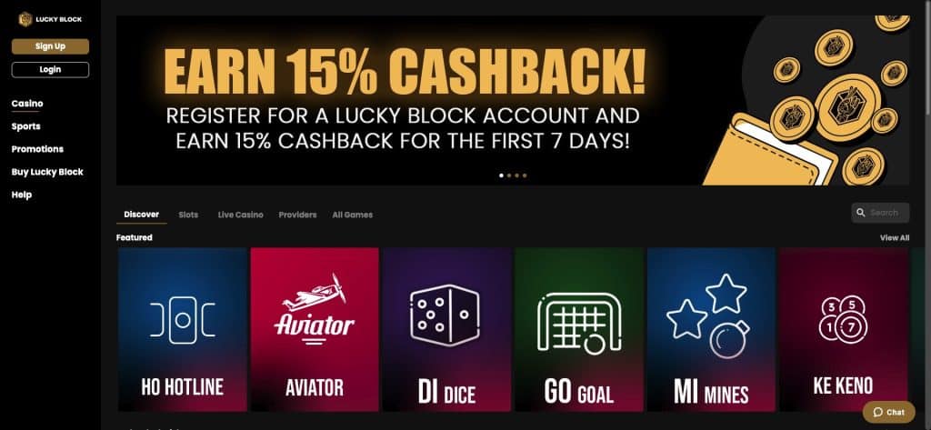 Lucky Block Casino - pagină de pornire
