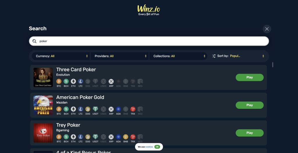 Poker Online la Winz Casino