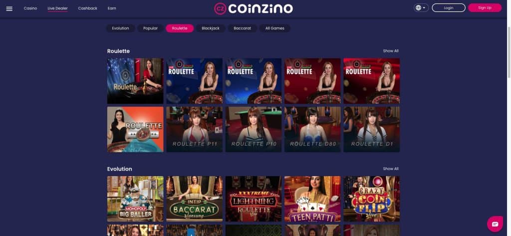 Ruletă Live la Coinzino Casino