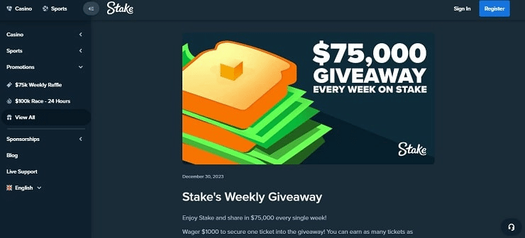 Giveaway săptămânal de 75.000 USD (Cazinou și pariuri sportive) 