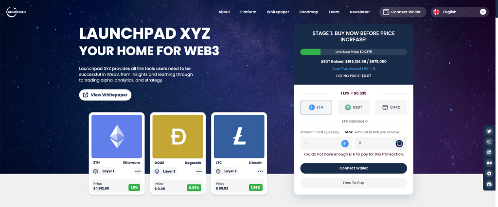 Pagina de prevanzare Launchpad XYZ