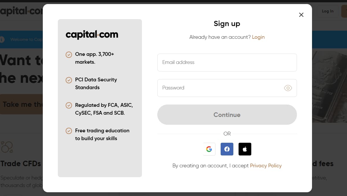 Registrujte se na Capital.com
