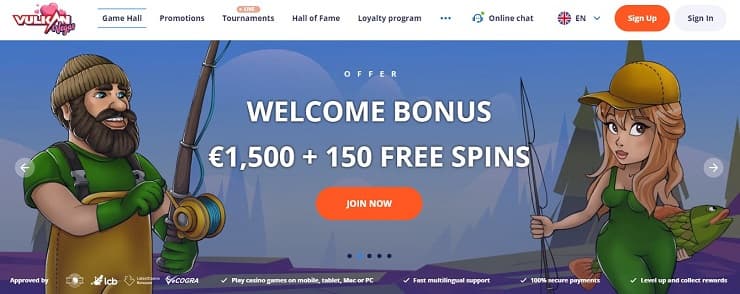 Vulkan Vegas website with information about their welcome bonus.