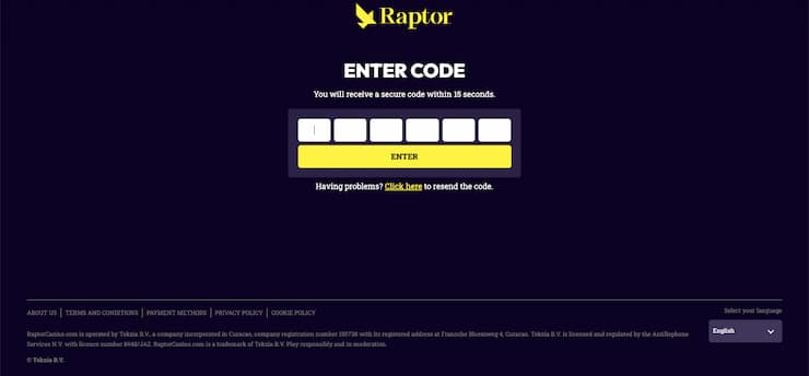 Raptor Casino - Verifiering