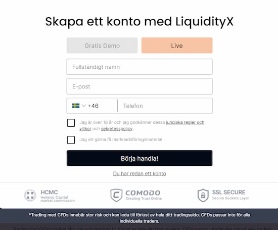 LiquidityX skapa konto