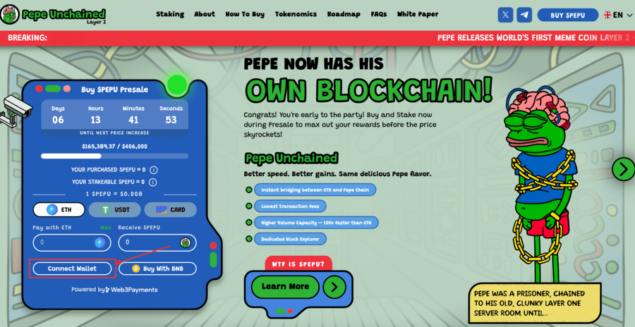 Pepe Unchained - Nov meme kovanec za začetnike, ki je zgrajen na verigi blokov Ethereum layer-two (L2)