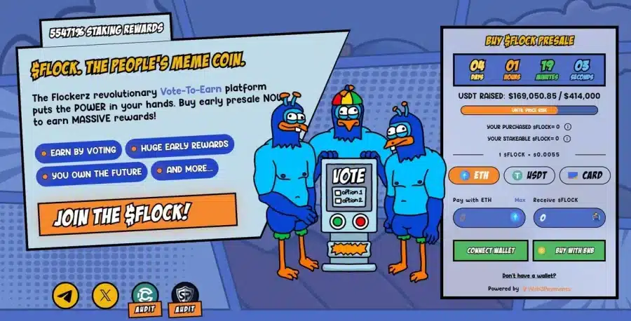 Flockerz - Meme kovanec s svojim ekosistemom Vote-to-earn ponuja visoke donose stakinga v višini 7500 %
