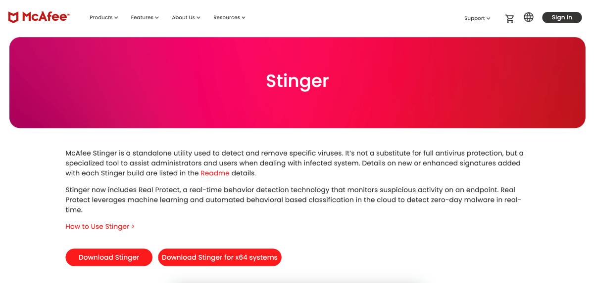 Stinger - en iyi ücretsiz antivirüs programı
