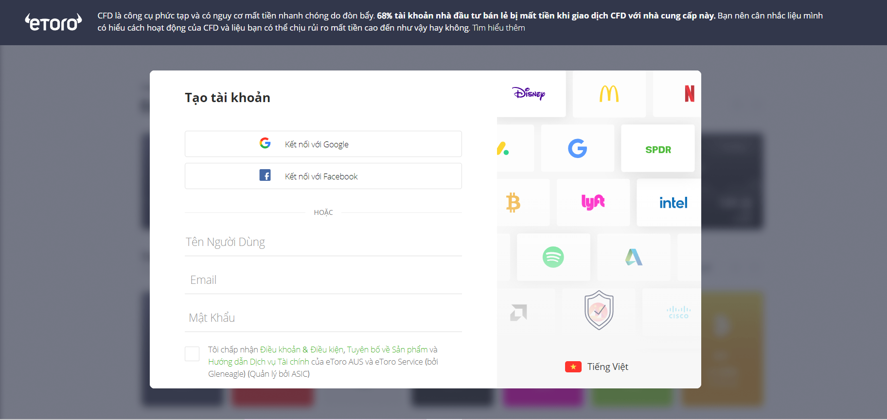 Đăng ký Etoro