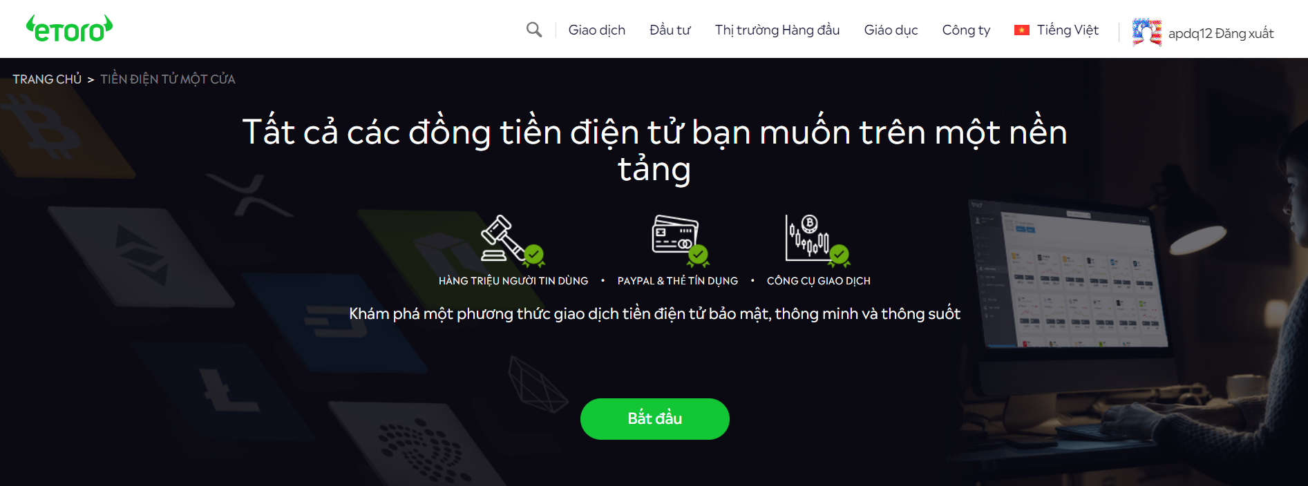 Mua tiền điện tử trên eToro