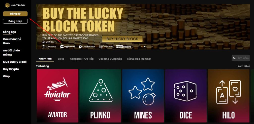 Bước một mở tài khoản tại LuckyBlock