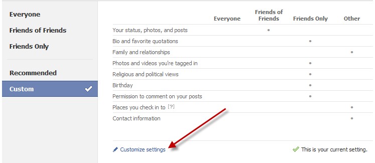 Customize Facebook Settings