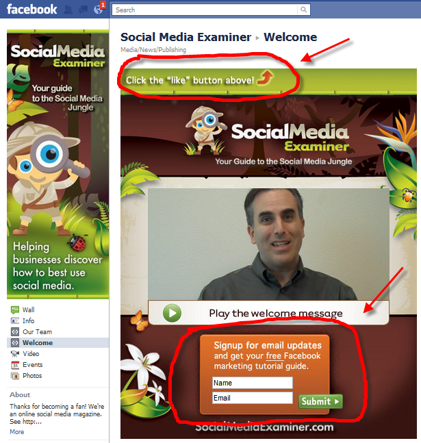 SocialMedia Examiner Facebook Page showing 2 Call to Actions