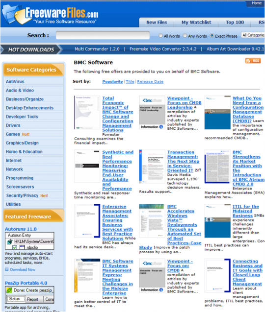 BMC Software on Freeware Files website (screenshot with BMC's content displayed)