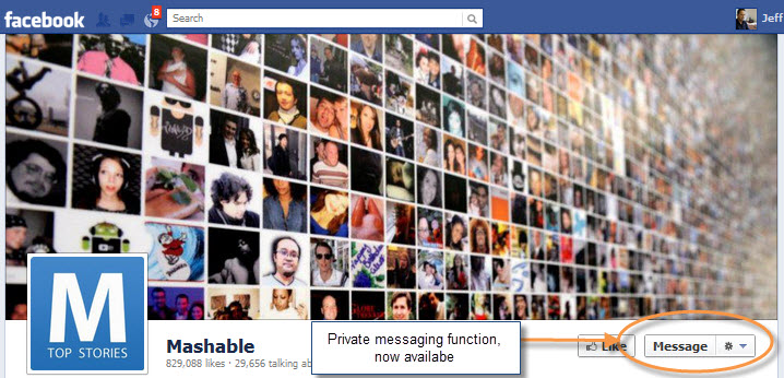 Private messaging now on Facebook pages