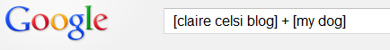 Google search for Clairre Celsi's dog's name