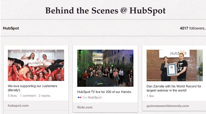 Behind the Scenes Board at Hubspot on Pinterest