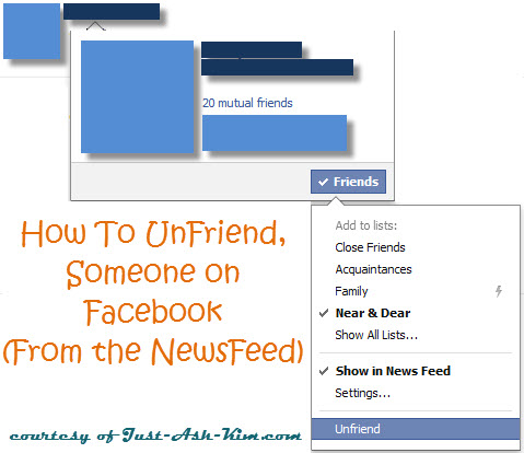 Unfriend someone in your facebook newsfeed