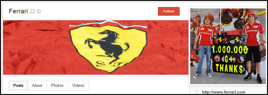 Ferrari Google+ page