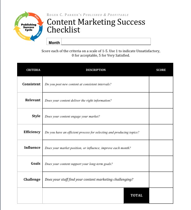 Worksheet for measuring content success, CMI