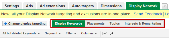 AdWords display network tab