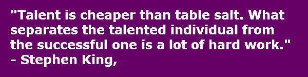 entrepreneurial skills - hardwork quote "Talent is cheaper than table salt. What separates the talented individual from the successful one is a lot of hard work." - Stephen King,