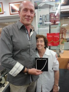 Owner of Melville Jewellers with the Winner of the Pearl Necklace