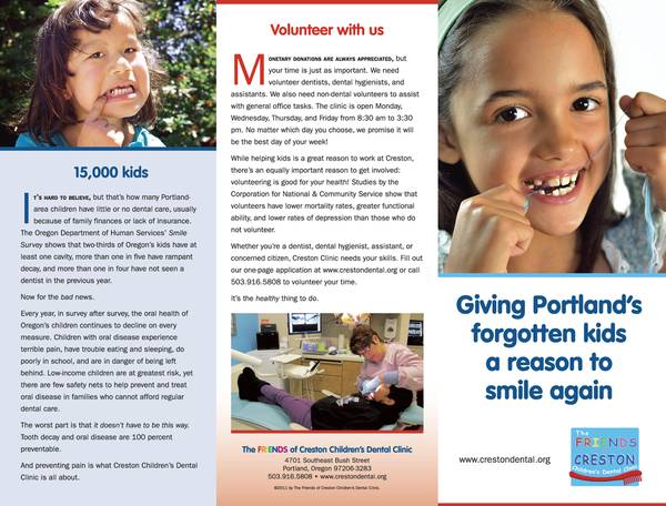 The Friends of Creston Children's Dental Clinic brochure via Blog.PrintRunner.com