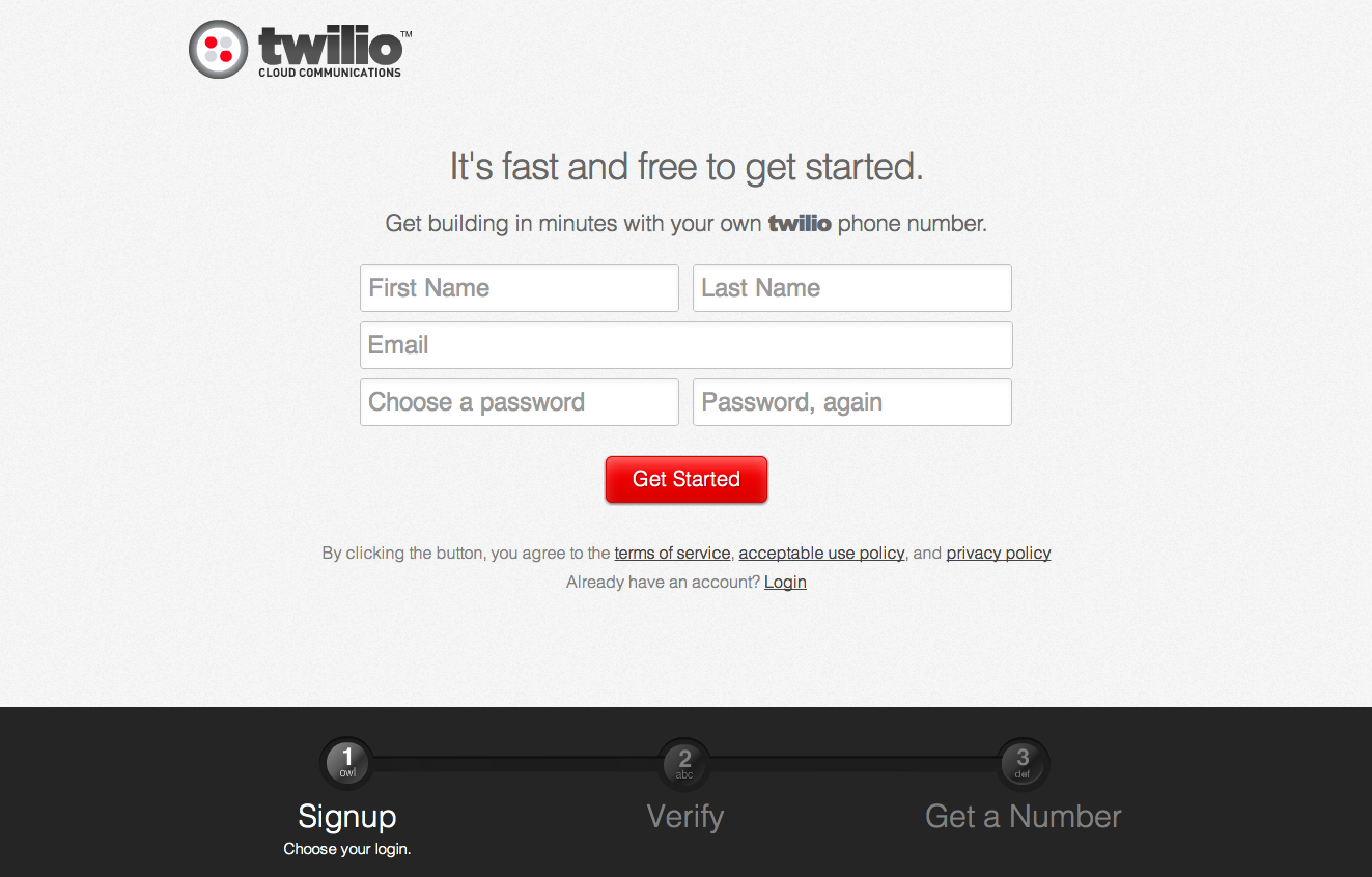 Twilio sign-up form