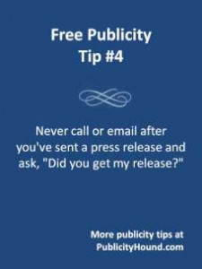 free publicity tip on press release follow up calls