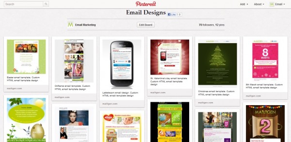 Mailigen email template designs in Pinterest. Source: Mailigen account in Pinterest