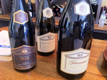 Arcadian Winery lineup of Pinot Noir, Chardonnay, and Syrah