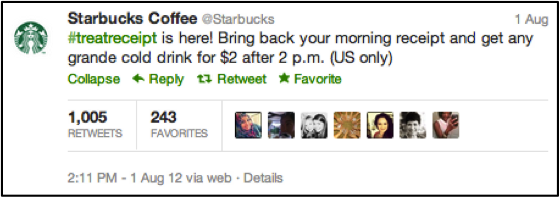 Starbucks Twitter Treat Reciept