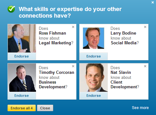 LinkedIn Skills endorsement at the top of my Profile