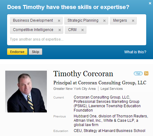 LinkedIn Profile with suggested skills for you to choose