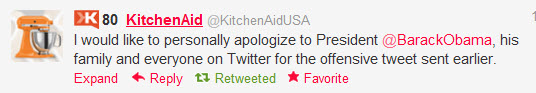 kitchenaid obama apology KitchenAid   Bad Tweets Happen to Good Brands Who Dont Manage Social Media Risk Properly