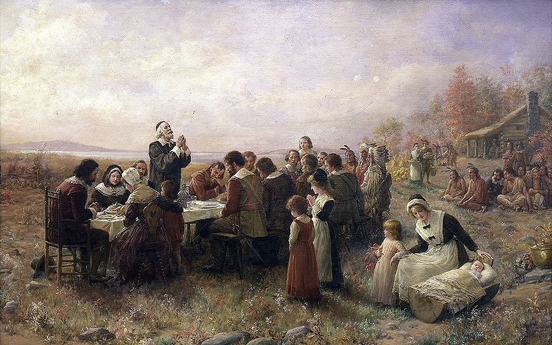 The First Thanksgiving and Plymouth by Jennie A Brownscombe
