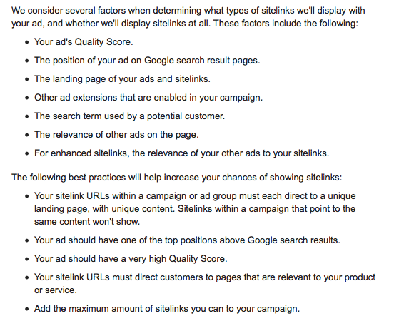 Adwords ad sitelinks