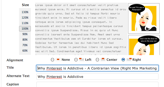Adding Pinterest text to a WordPress Image